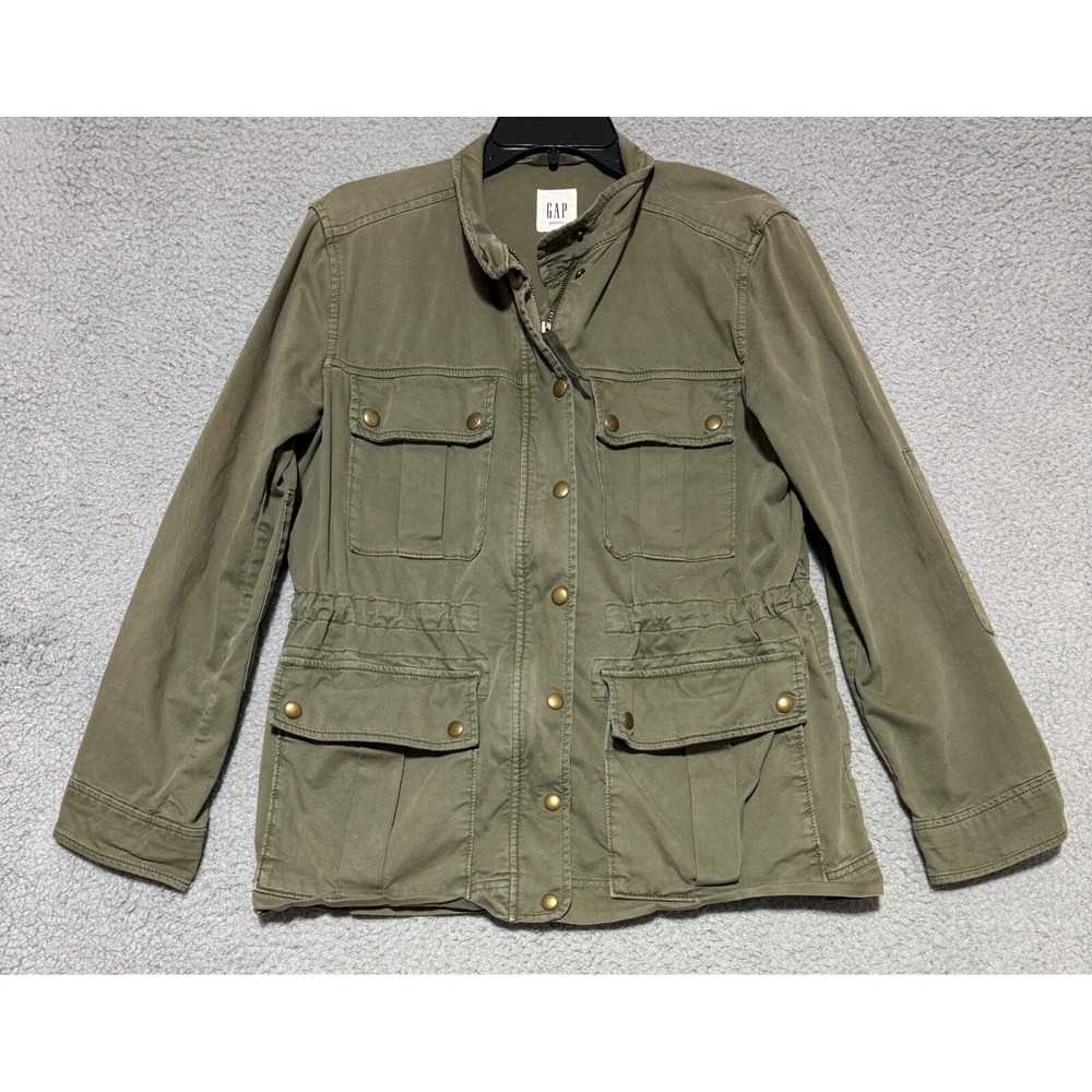Gap Military Green Utility Jacket Snap Button Full Zip Womens Small